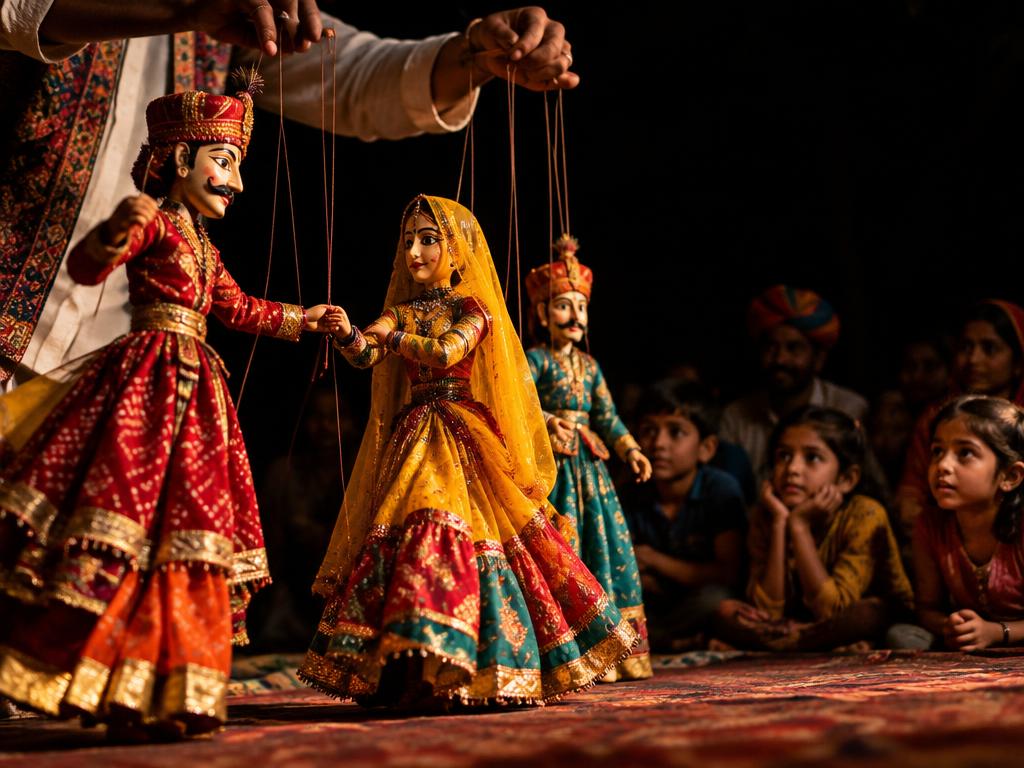 Colorful traditional puppets in performance